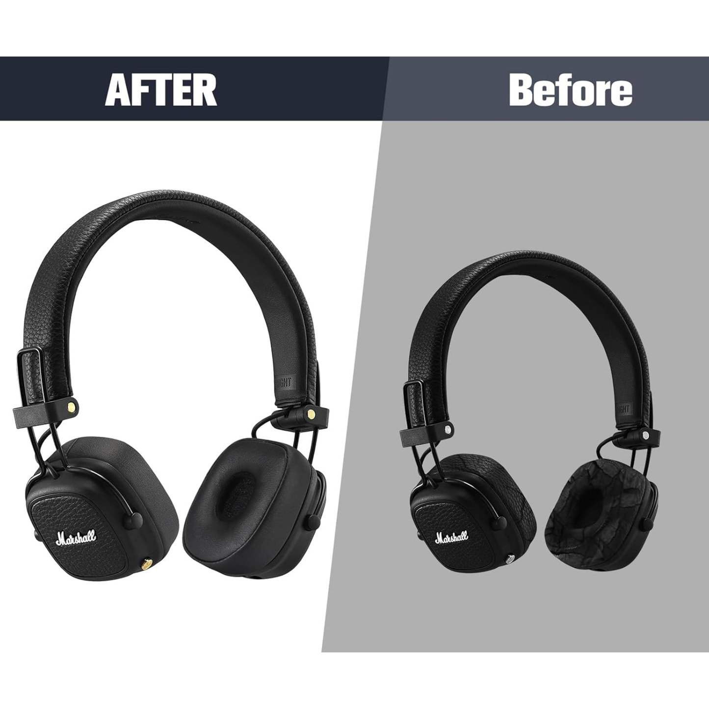 Replacement Ear Pads for Marshall Major Headphones - Premium Memory Foam & PU Leather, Comfortable & Durable (Black)