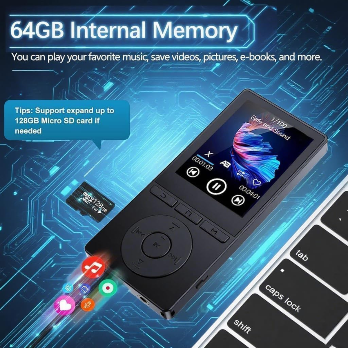 Digital Music Player (MP3), 64GB MP3 Player Bluetooth 5.3