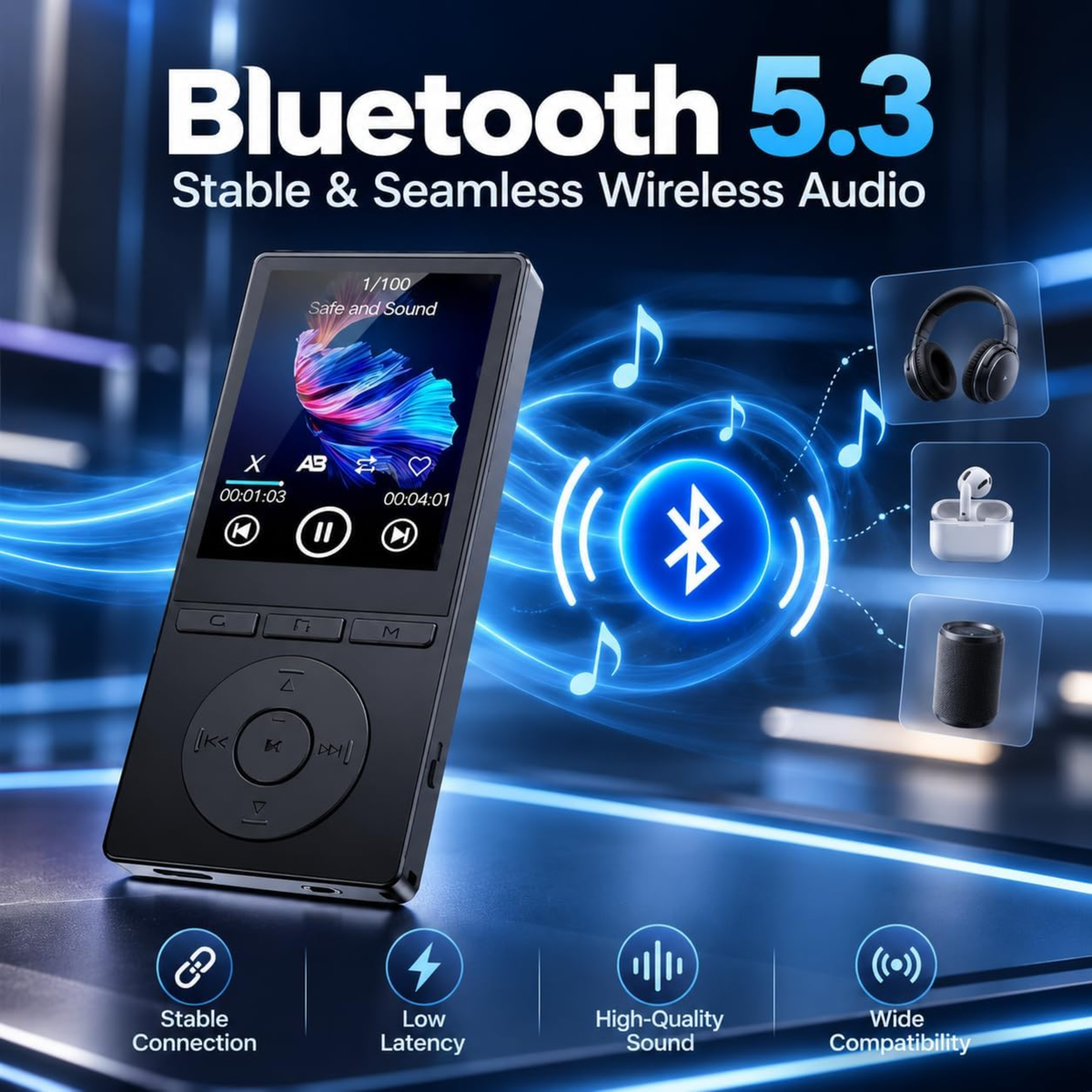 Digital Music Player (MP3), 64GB MP3 Player Bluetooth 5.3