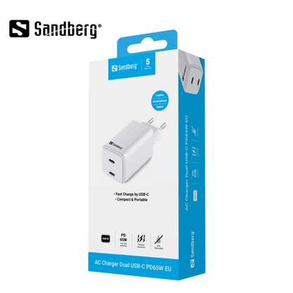 Sandberg AC Charger Dual USB-C PD65W EU