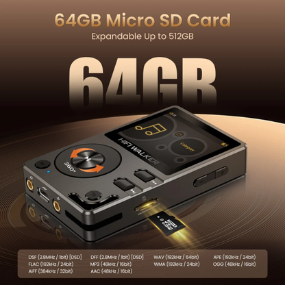 HIFI WALKER H2 Hi-Res Audio Player (MP3), 64GB + 512GB Expandable